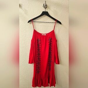 EBW Elegant Red Dress with Black Floral Design